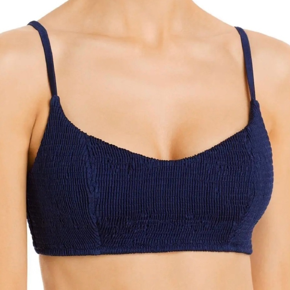 Peixoto Womens Navy Smocked Lined Beachwear Swim Top Separates s